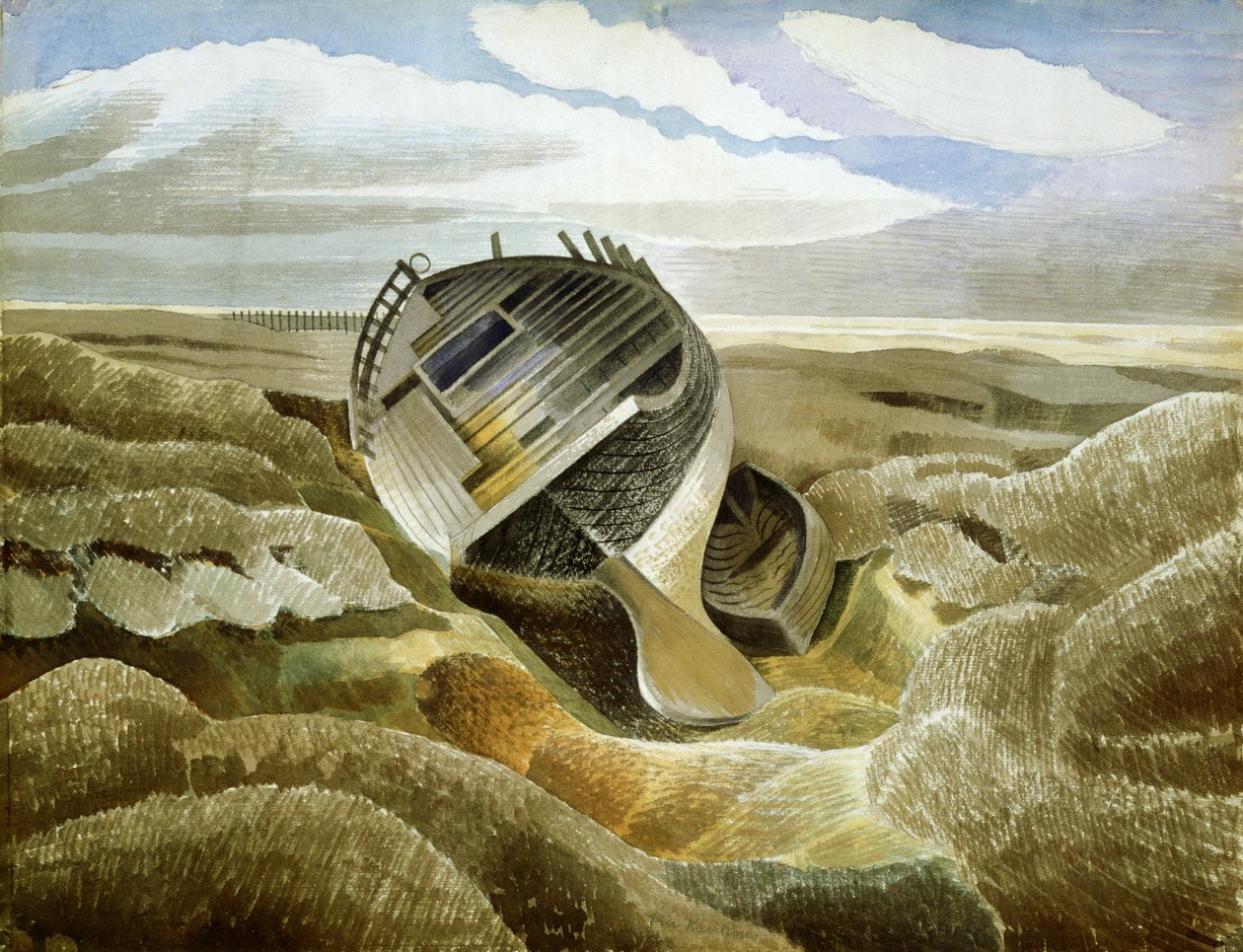 盐沼，1938年（纸上铅笔） 作者 埃里克·拉维鲁（Eric Ravilious）