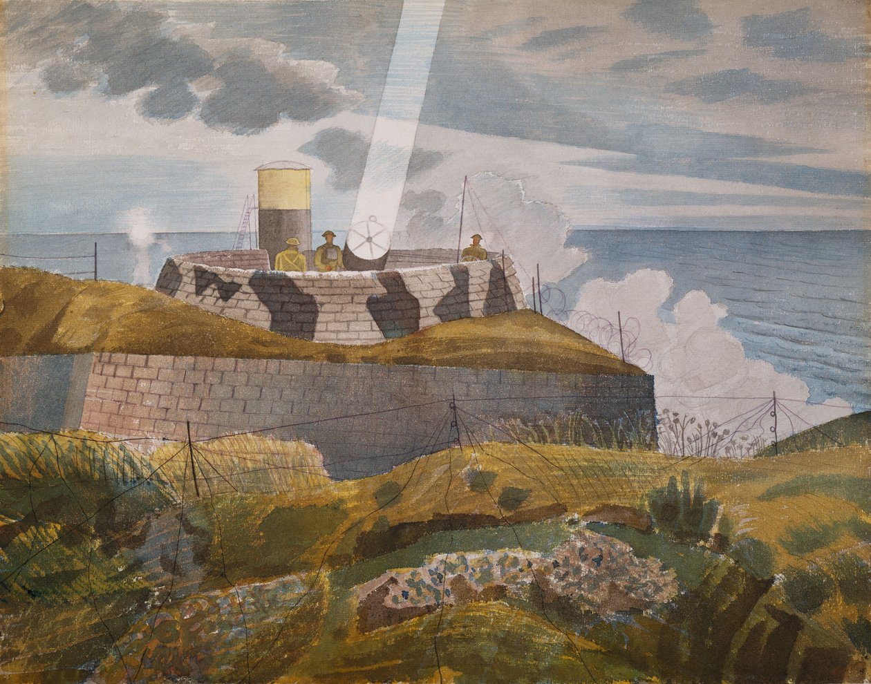 1941年10月，黄昏的探照灯 作者 埃里克·拉维鲁（Eric Ravilious）