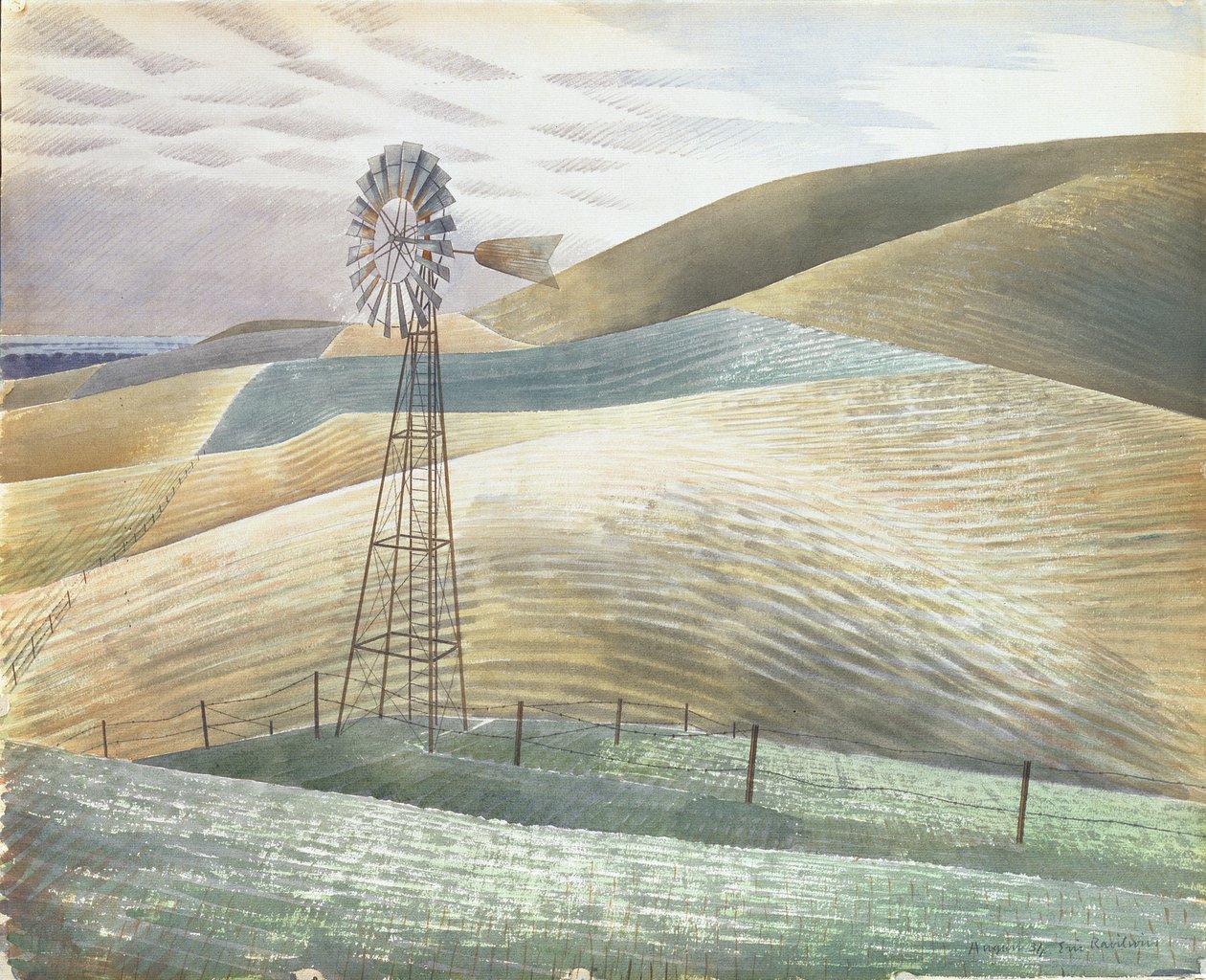 风车，1934年 作者 埃里克·拉维鲁（Eric Ravilious）