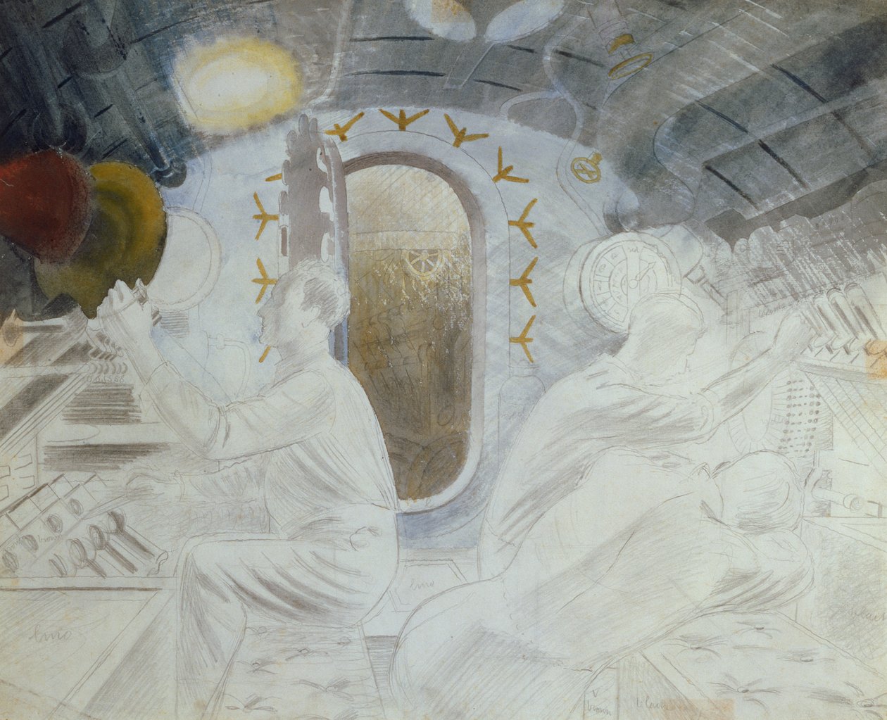 淹没时的工作控制，c.1940（铅笔和纸上的wc） 作者 埃里克·拉维鲁（Eric Ravilious）