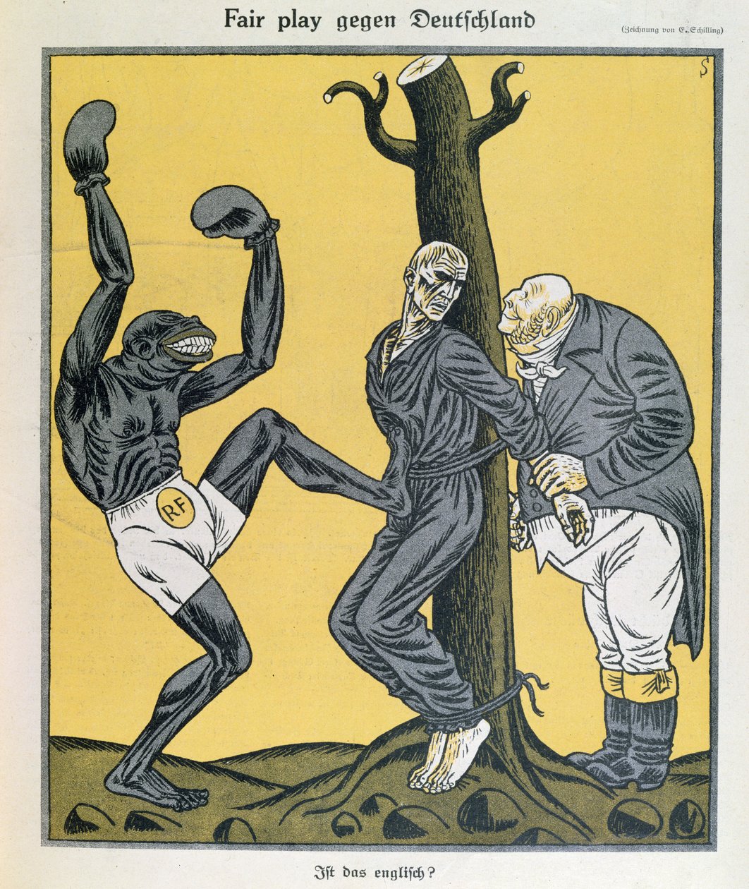 Fair Play gegen Deutschland（反对德国）"，《Simplicissimus》封面 作者 埃里克·席林