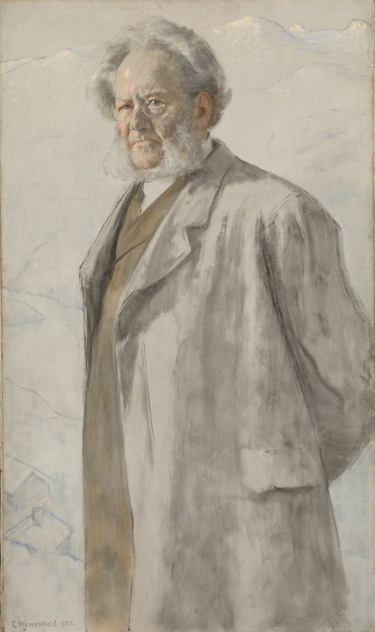 易卜生（Henrik Ibsen）肖像1828-1906，1895年。 作者 埃里克·西奥多·韦伦斯基尔德