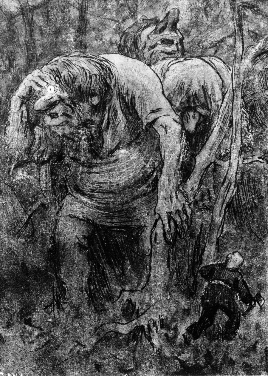 小男孩们在赫达斯森林与巨怪相遇（图画） 作者 埃里克·西奥多·韦伦斯基尔德
