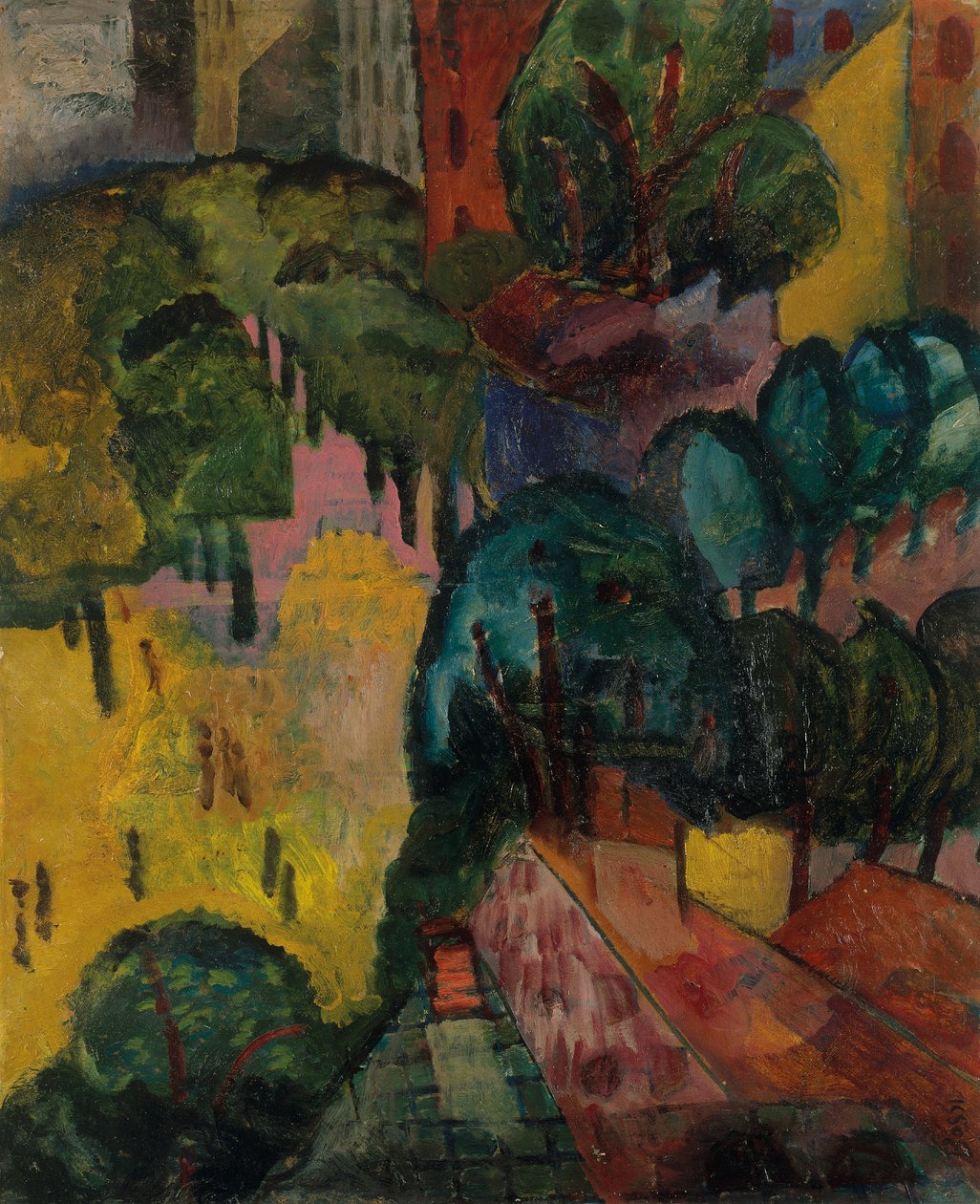 巴黎城市景观，约 1906-09 年（纸板油画） 作者 埃尔玛·博西