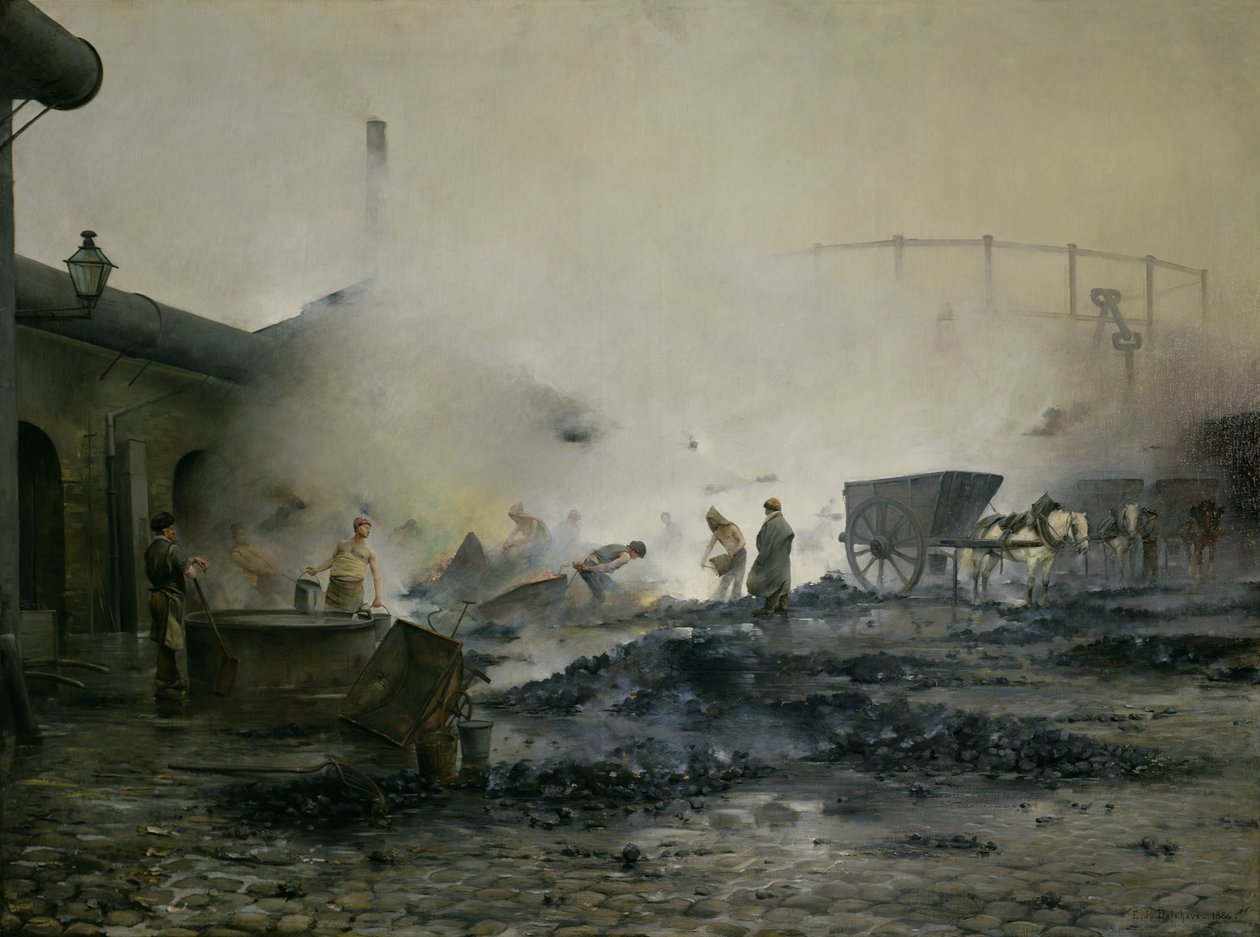 Courcelles的天然气工厂，1884年 作者 欧内斯特·让·德拉海耶