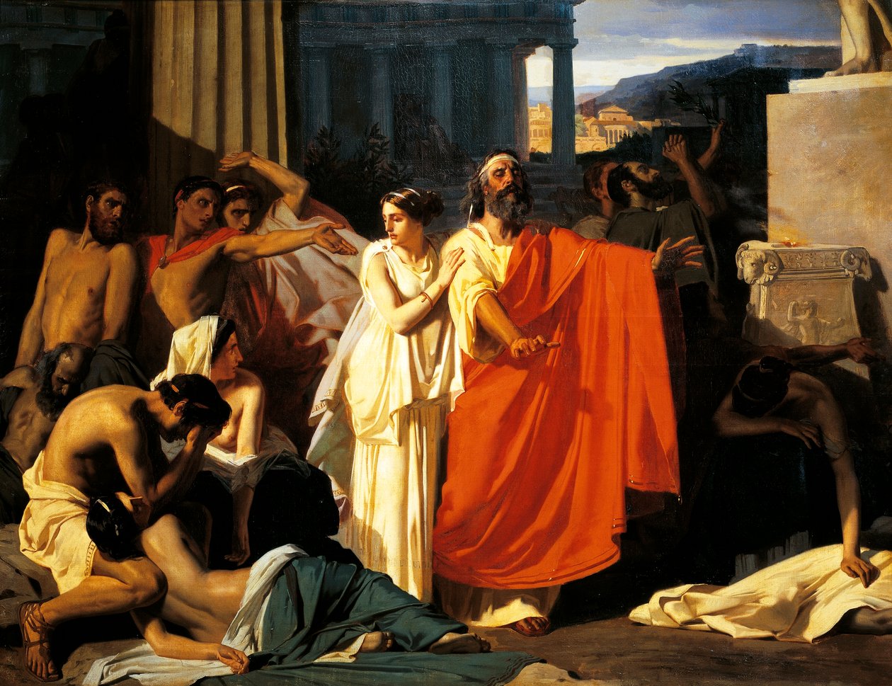 Oedipus and Antigone during plague in Thebes, by Eugene-Ernest Hillemacher (1818-1887) 作者 欧内斯特·希勒马赫
