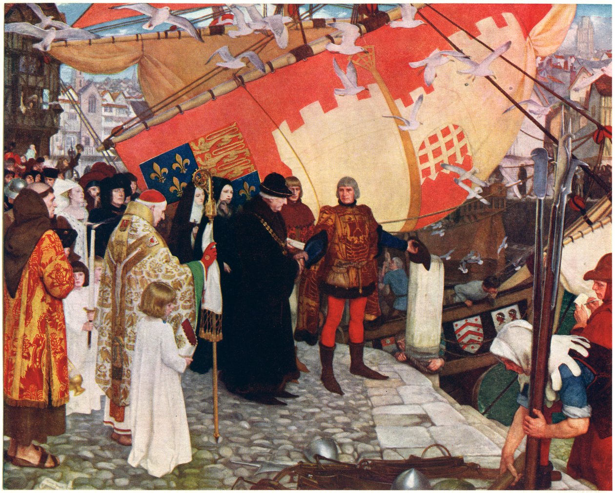 约翰和塞巴斯蒂安·卡伯特（John and Sebastian Cabot）于1497年从布里斯托尔出发，c1900-1930年 作者 欧内斯特董事会