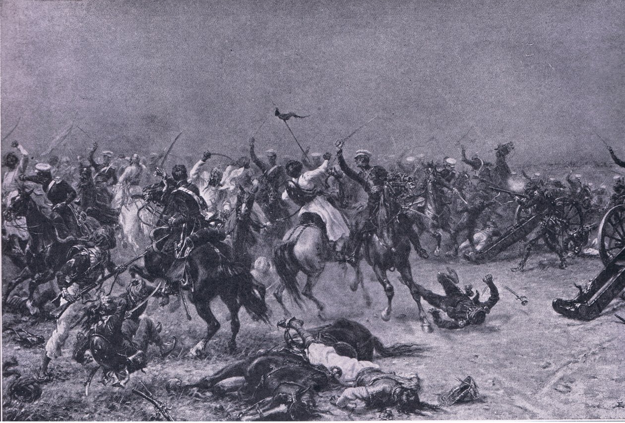 在Mudki的国王自己的轻型龙骑兵的指控，1915年英国陆地和海上战役的插图 作者 欧内斯特·克罗夫茨