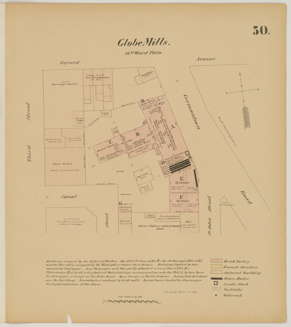 Girard Ave，Germantown Rd，3rd St and Canal Street，Hexamer General Surveys，1867 作者 欧内斯特（Ernest Hexamer）