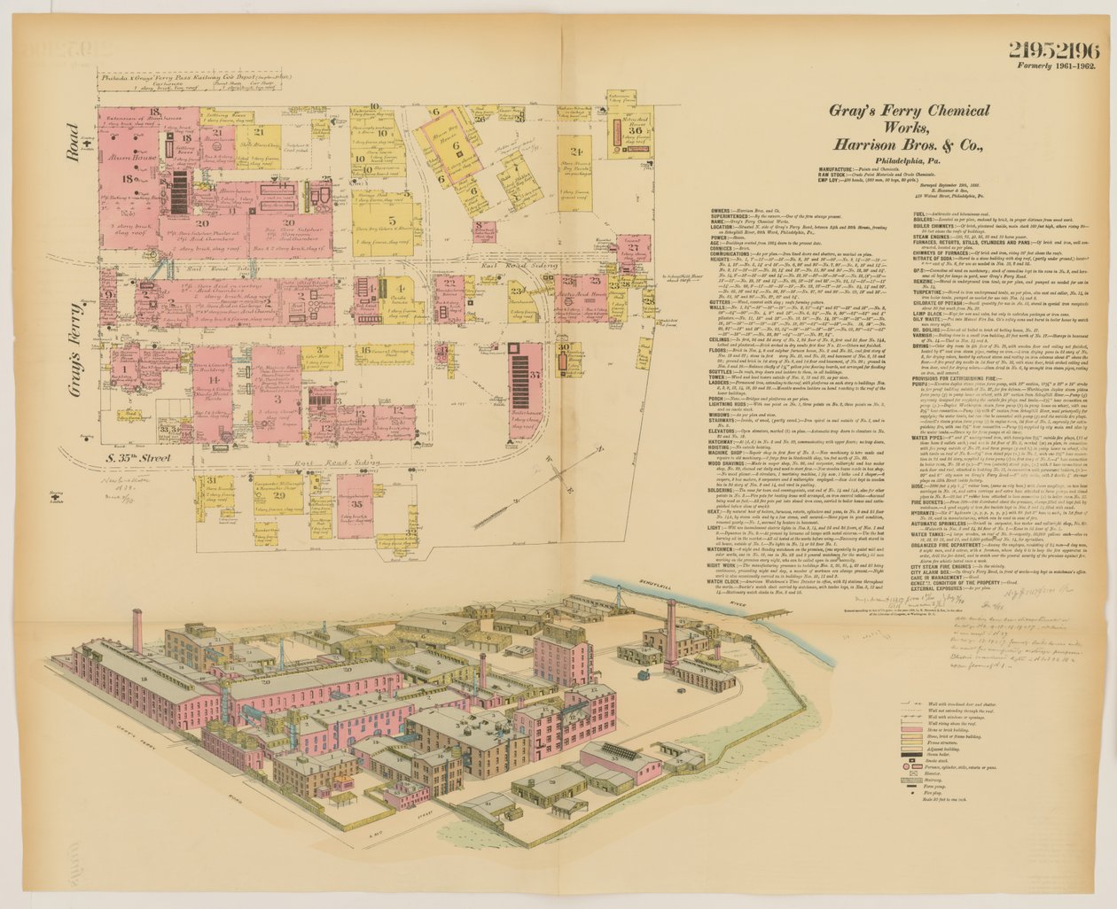 Grays Ferry化学工厂，Grays Ferrry Rd。 （北侧）介于第四十四圣和第三十六街之间，Hexamer General Surveys，1888年 作者 欧内斯特（Ernest Hexamer）