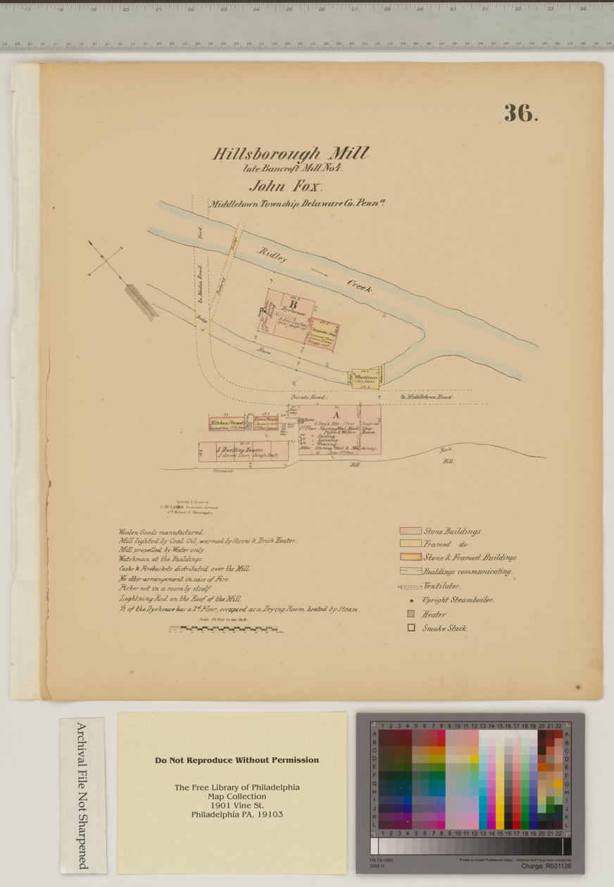 规划米德尔敦镇的Hillsborough Mill，Delware，来自&39;Hexamer General Surveys&39;的插图（笔和墨水在纸上洗） 作者 欧内斯特（Ernest Hexamer）