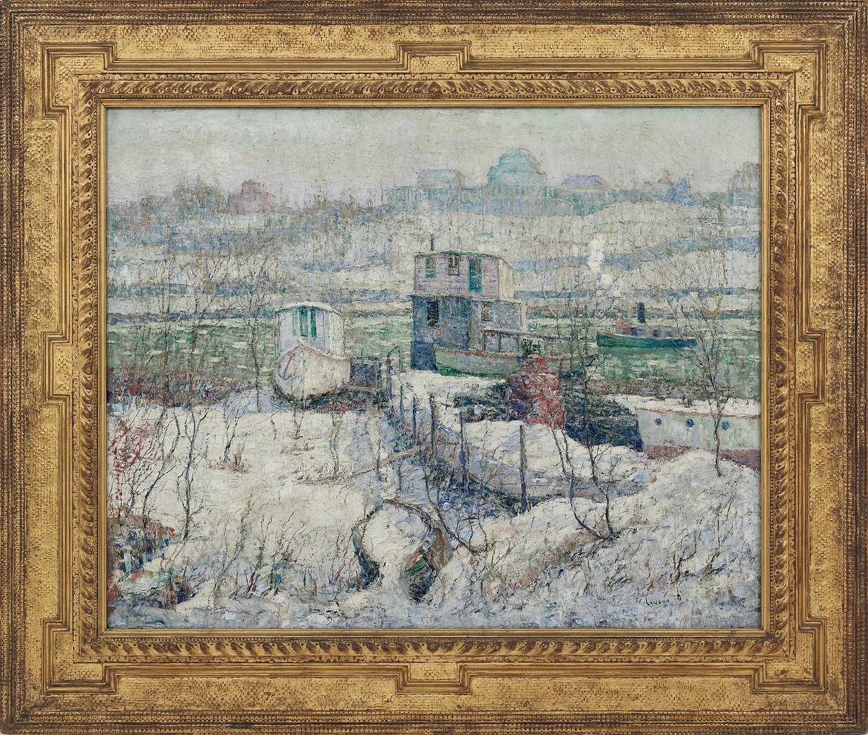 Boathouse，Winter，Harlem River，c.1916 作者 欧内斯特·劳森