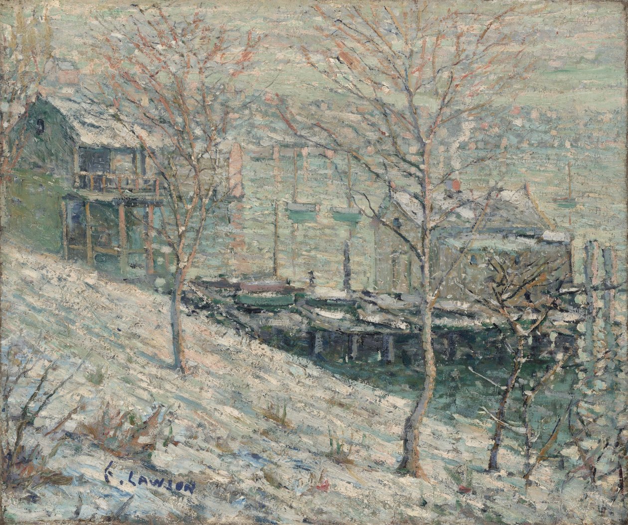 哈林河冬季场景，c.1910 作者 欧内斯特·劳森