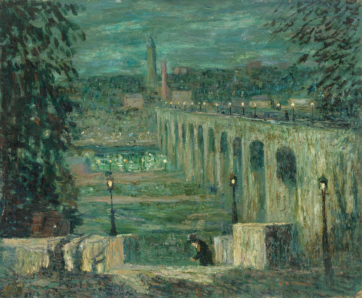 高桥夜景，纽约市，约19101920。 作者 欧内斯特·劳森