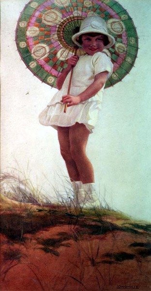 撑着遮阳伞的艺术家女儿的肖像（水彩画 作者 欧内斯特·朗梅特