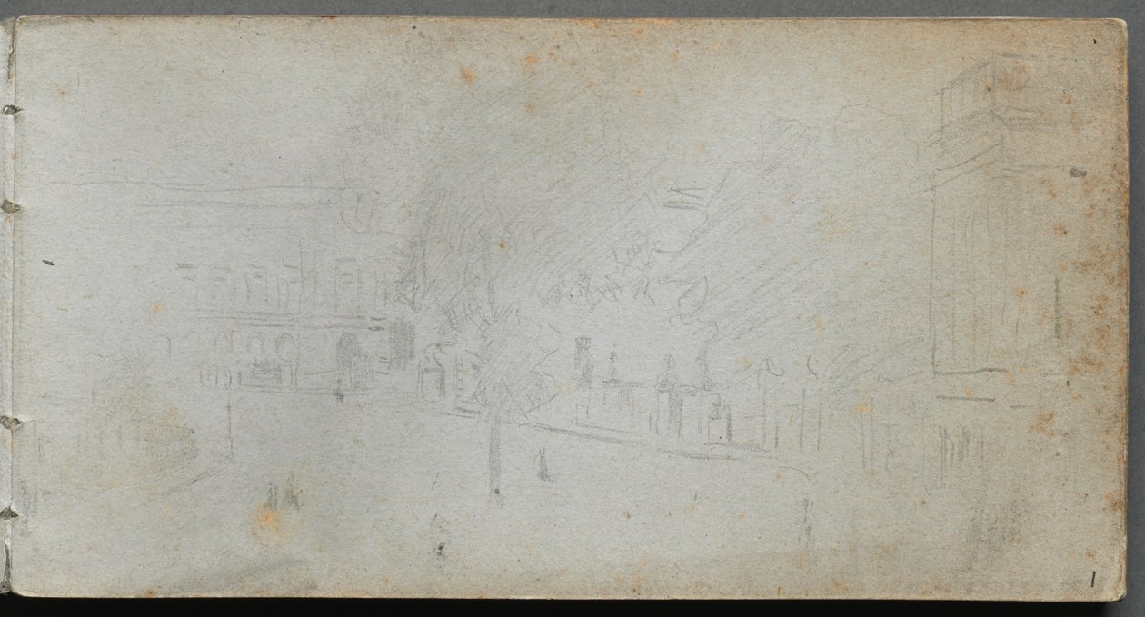速写本，第01页：街景，1905-10。 作者 让·路易斯·欧内斯特·迈森尼尔