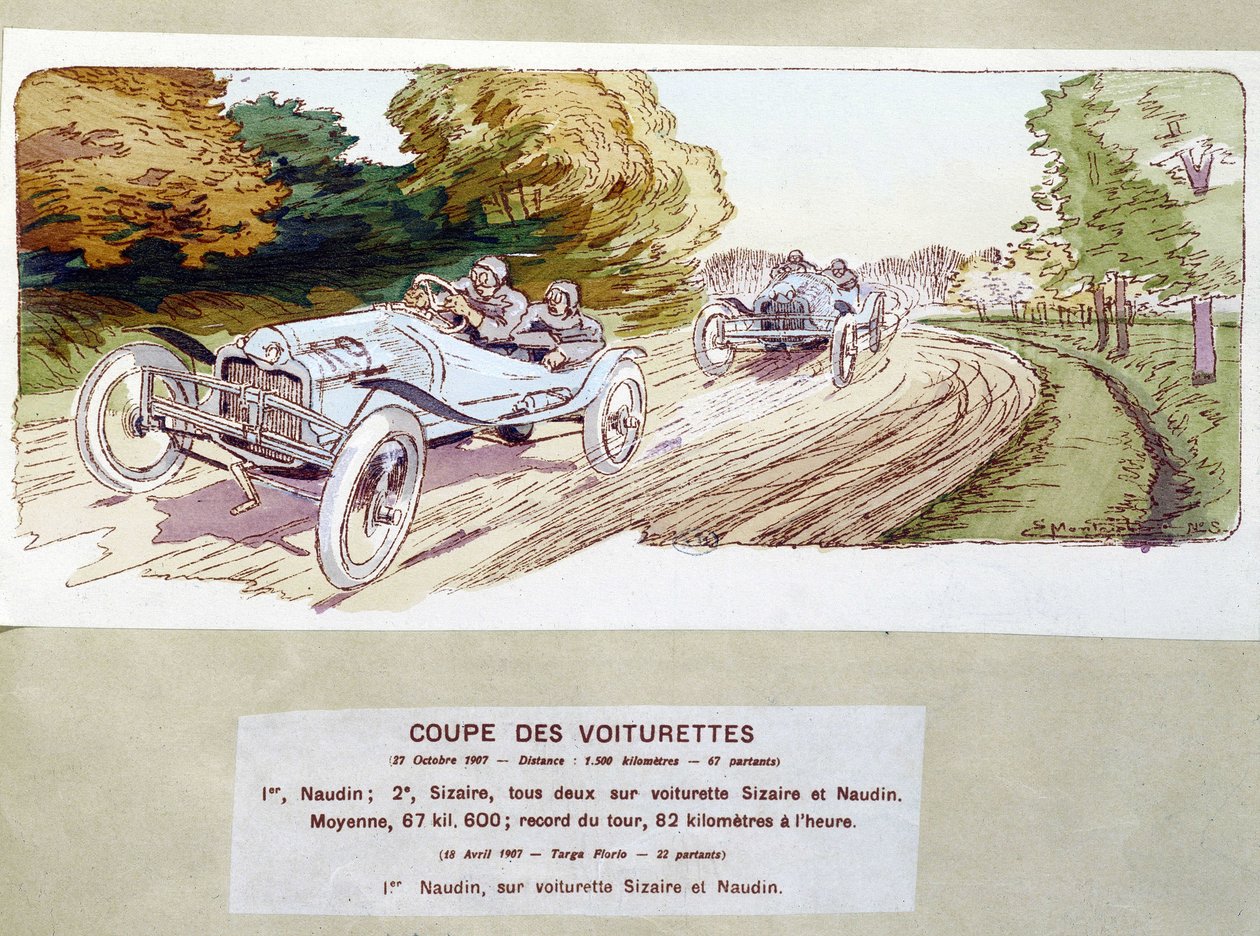 赛车：1907年的切割车--由Ernest Montaut（1878-1909）绘制。 作者 欧内斯特·蒙托