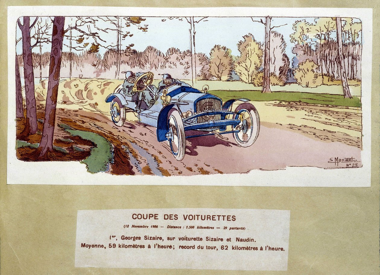 赛车：1906 年的车削图 - 由欧内斯特·蒙托（Ernest Montaut，1878-1909 年）绘制。 作者 欧内斯特·蒙托