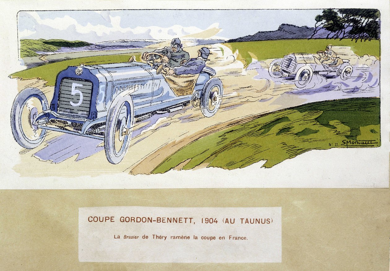 Racing: the Gordon Bennett Cup (Gordon-Bennett) in 1904 - drawing by Ernest Montaut (1878-1909). 作者 欧内斯特·蒙托