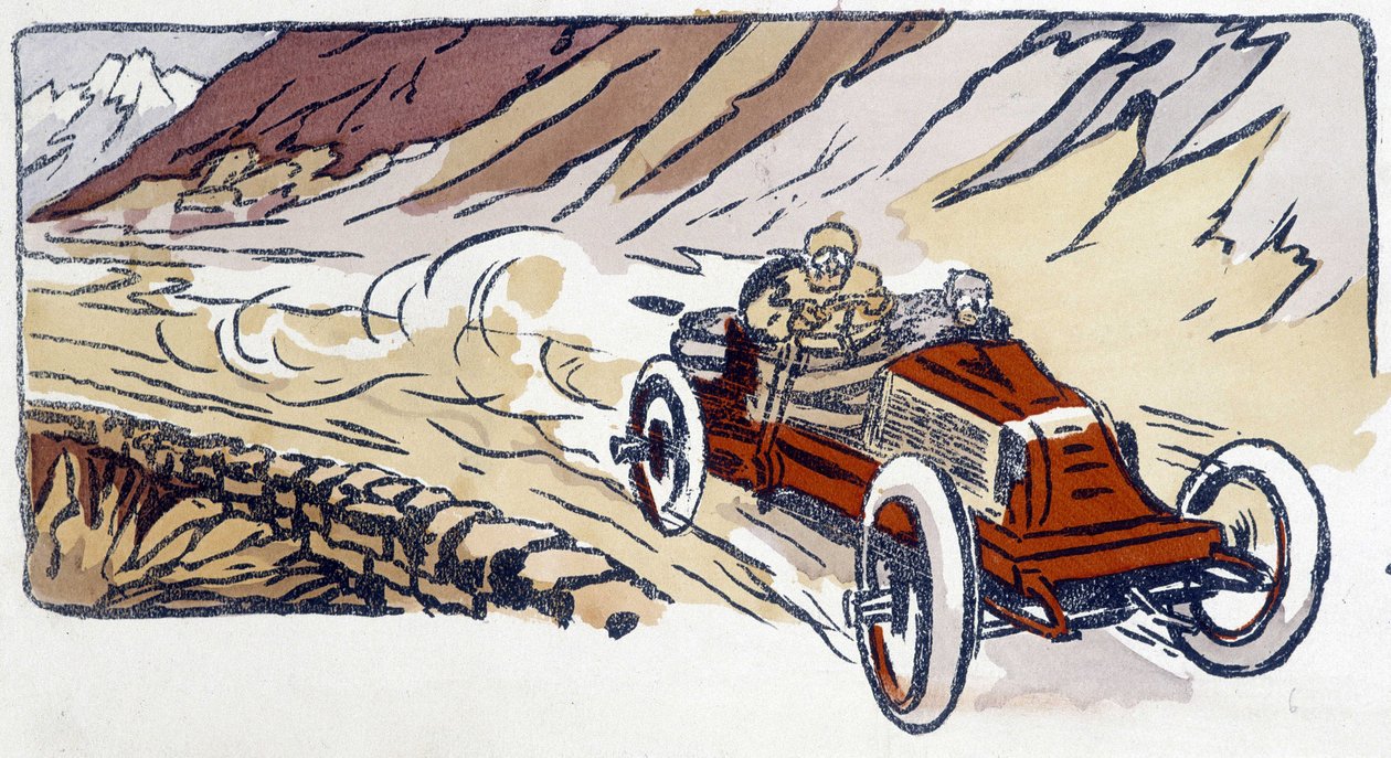 雷诺汽车在巴黎-维埃纳 1902年 绘画：Ernest Montaut (1878-1909)。 作者 欧内斯特·蒙托