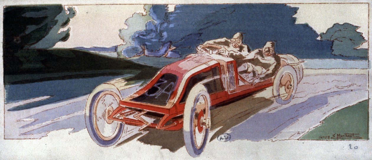 Szisz 驾驶雷诺汽车，ACF 大奖赛冠军，c. 1910年（插图） 作者 欧内斯特·蒙托