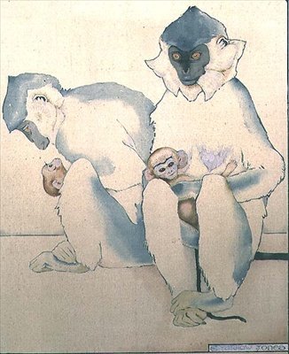 宝贝（黑帽叶猴）（水彩） 作者 欧内斯特·亚罗·琼斯