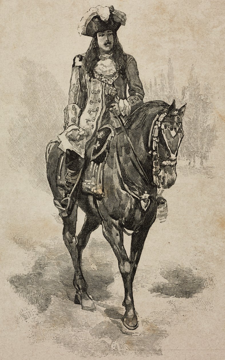 意大利罗马，都灵伯爵维托里奥·埃马努埃莱 (Vittorio Emanuele of Savoy) 身着萨伏依 (Vittorio Amedeo II) 服装，出席波格赛别墅锦标赛，庆祝翁贝托一世 (Umberto I) 与萨伏依 (Savoy) 玛格丽塔 (Margherita) 的银婚 作者 埃内斯托·曼卡斯特罗帕
