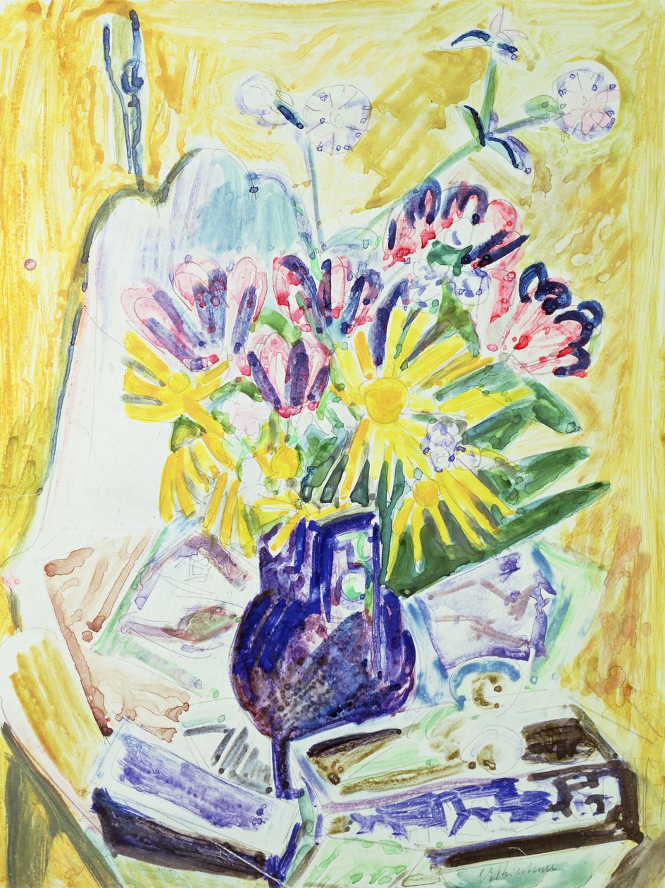 花瓶里的花，1918-19（纸上写着） 作者 恩斯特·路德维希·基希纳