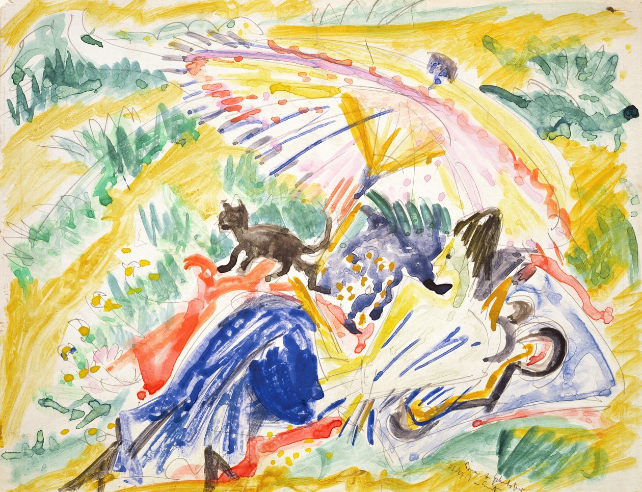 日光浴，1919年（纸上铅笔） 作者 恩斯特·路德维希·基希纳