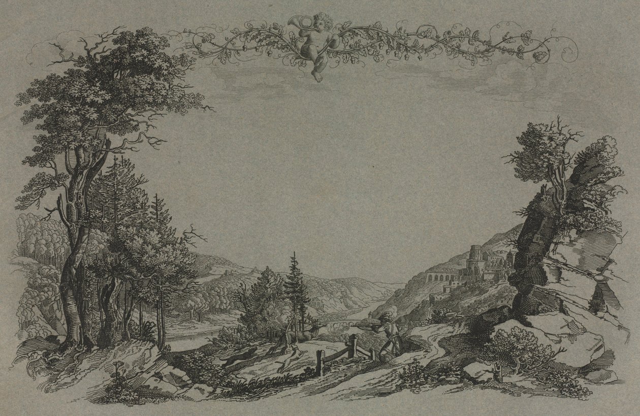 海德堡城堡的六景：封面，狩猎场景，1820年。 作者 恩斯特·弗里斯