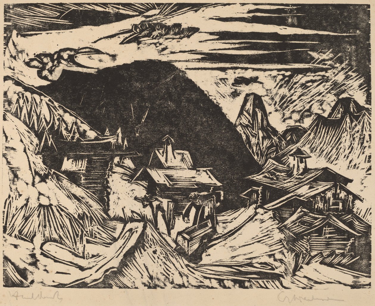 阿尔卑斯山牧场，1918年。 作者 恩斯特·路德维希·基希纳