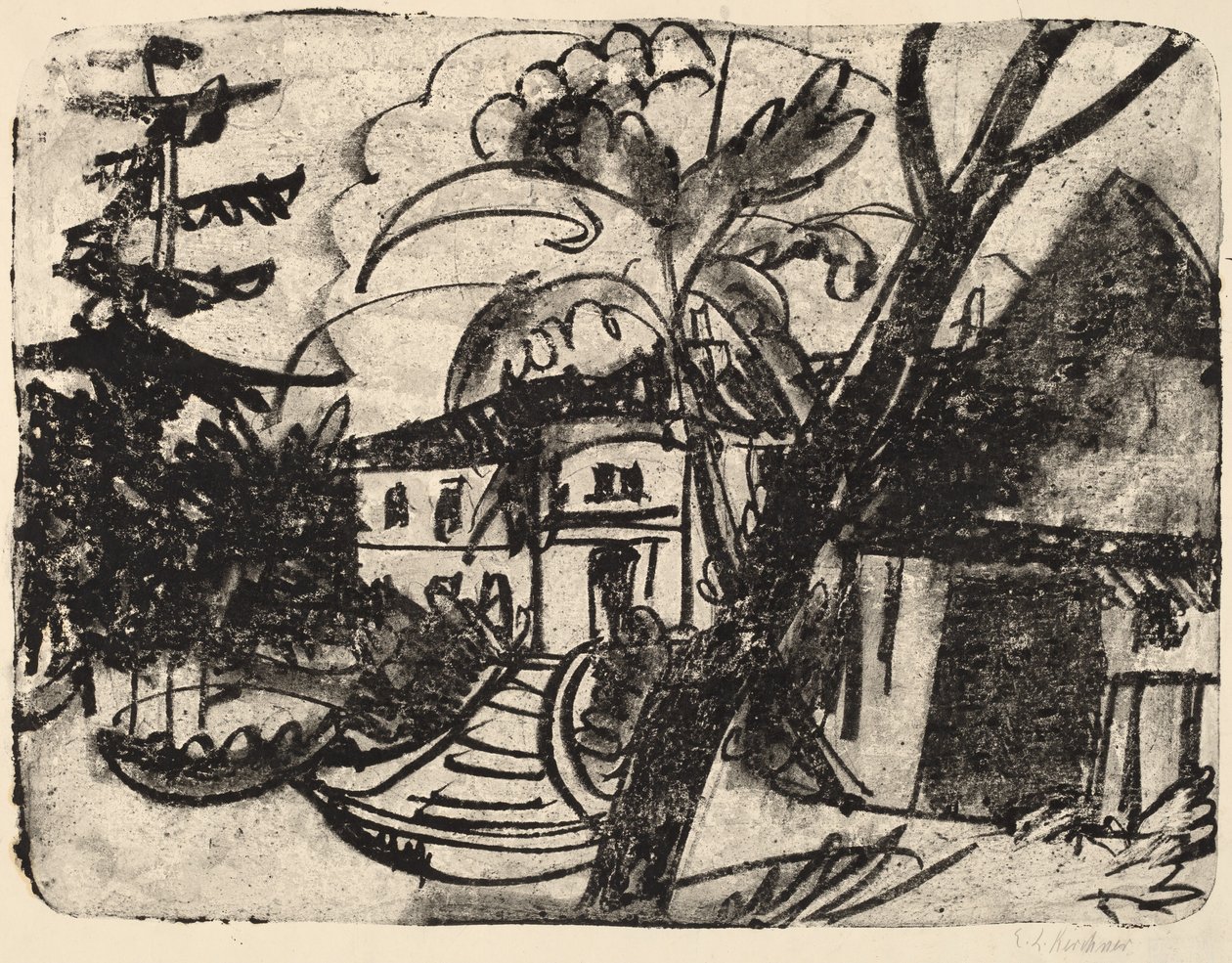 带有庄园的丹麦农场，1912年。 作者 恩斯特·路德维希·基希纳
