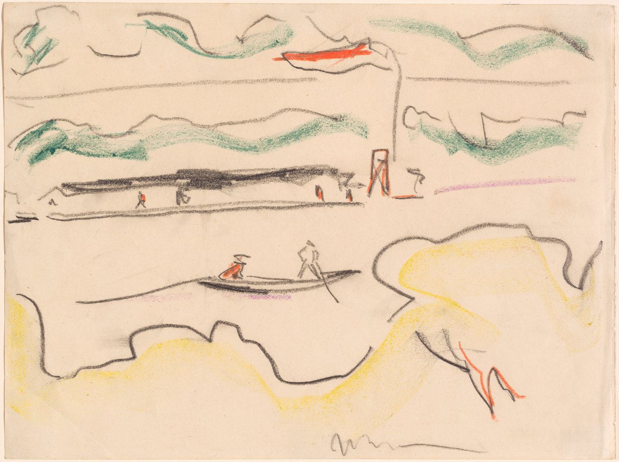 德累斯顿附近的易北河景观，1909年。 作者 恩斯特·路德维希·基希纳