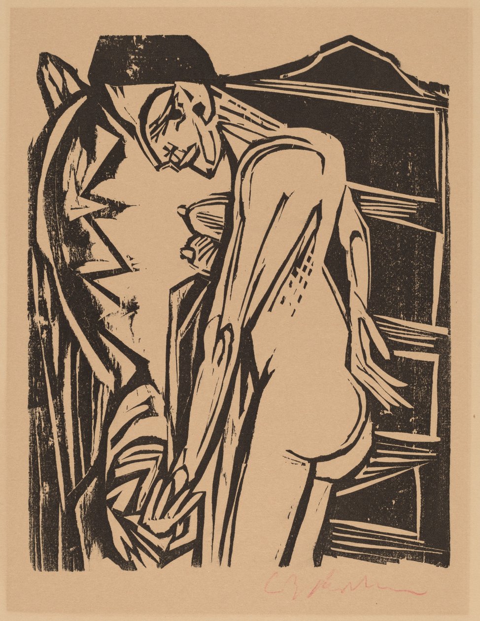 橱柜前的女性裸体，1916年。 作者 恩斯特·路德维希·基希纳