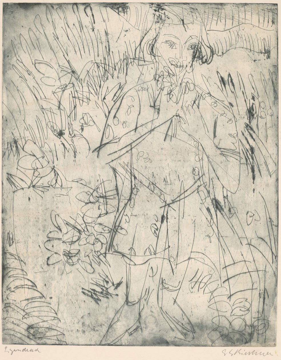 带花的女孩，1923年。 作者 恩斯特·路德维希·基希纳