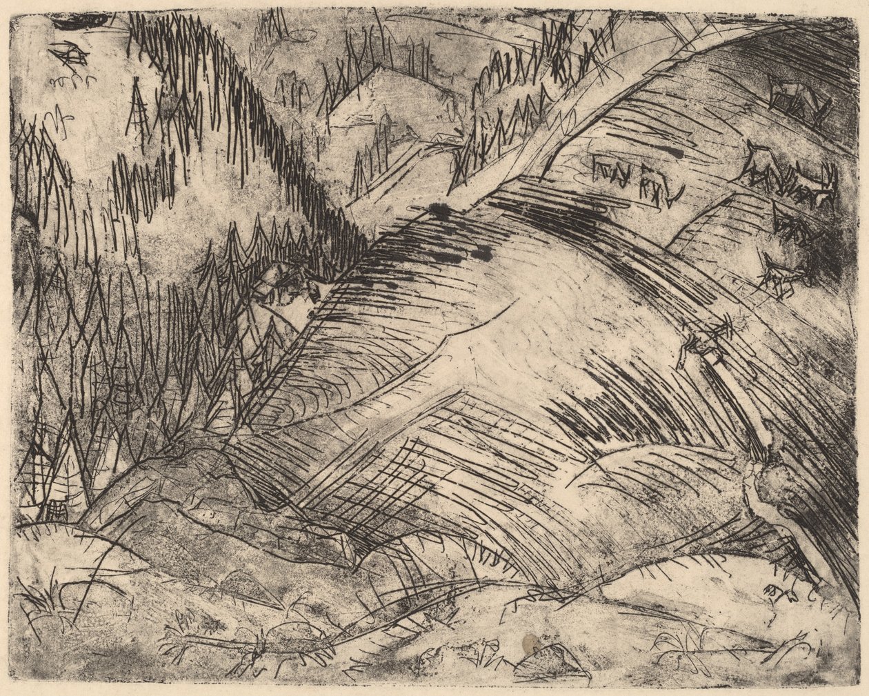 有山羊的山坡，1920年。 作者 恩斯特·路德维希·基希纳