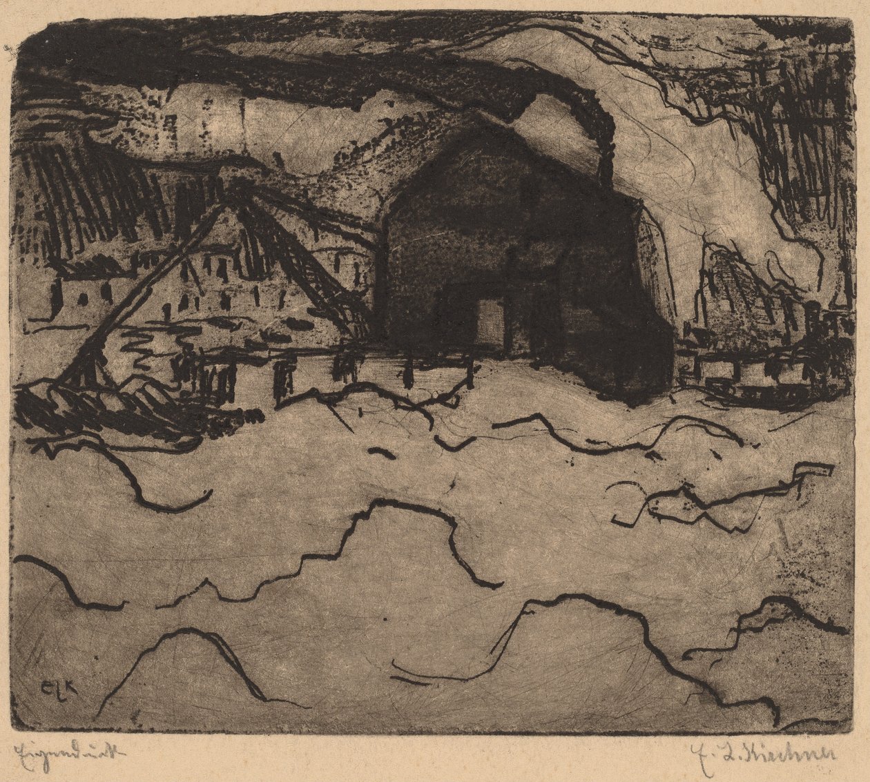 易北河上的挖沙船，1906年。 作者 恩斯特·路德维希·基希纳
