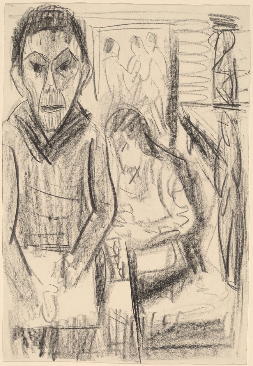 工作室里的自画像，1923年。 作者 恩斯特·路德维希·基希纳