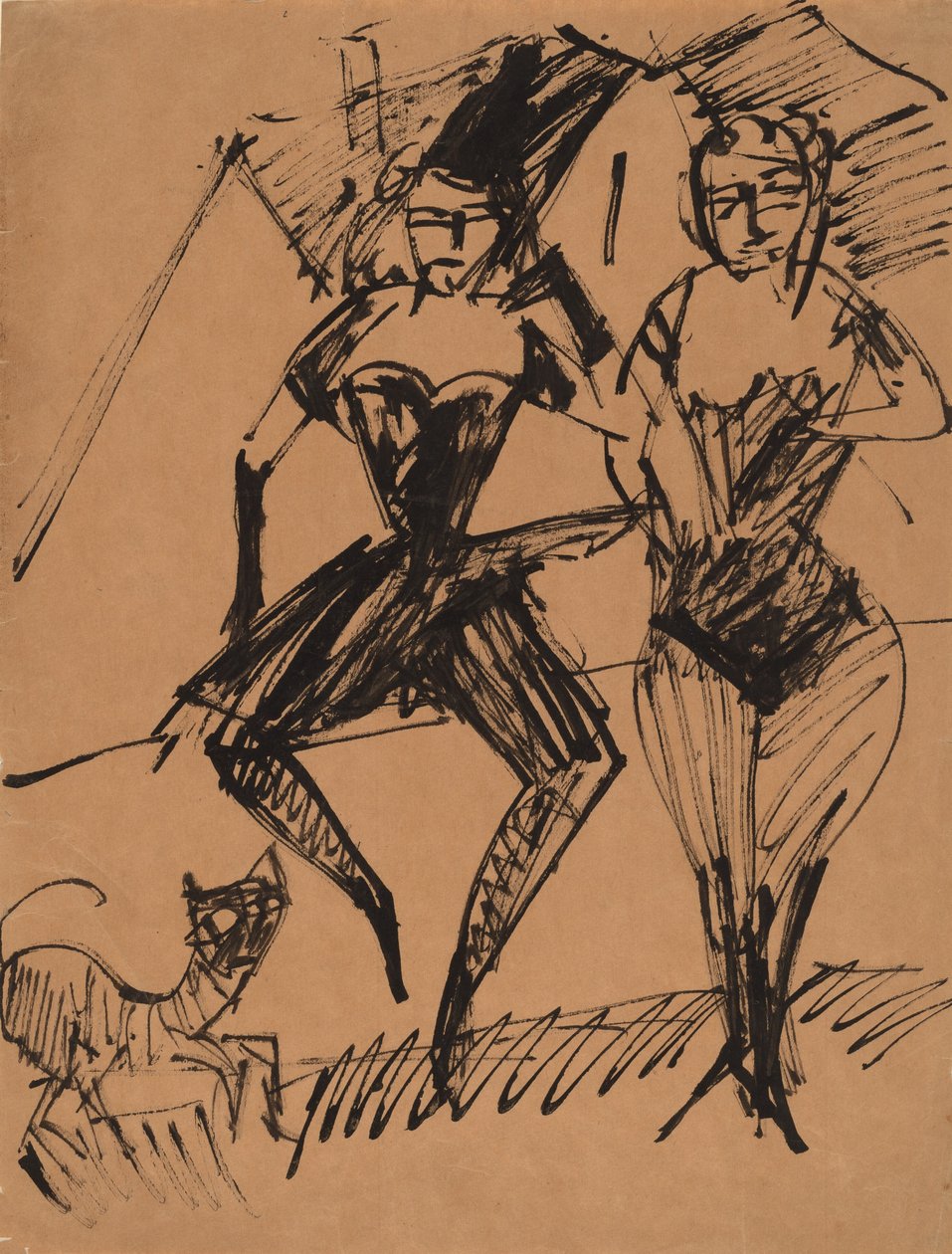 两个舞者与一只猫，1913年。 作者 恩斯特·路德维希·基希纳