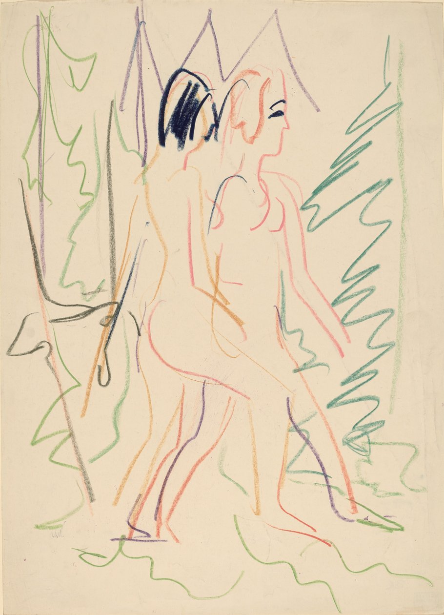 森林中的两个裸体，1925年。 作者 恩斯特·路德维希·基希纳
