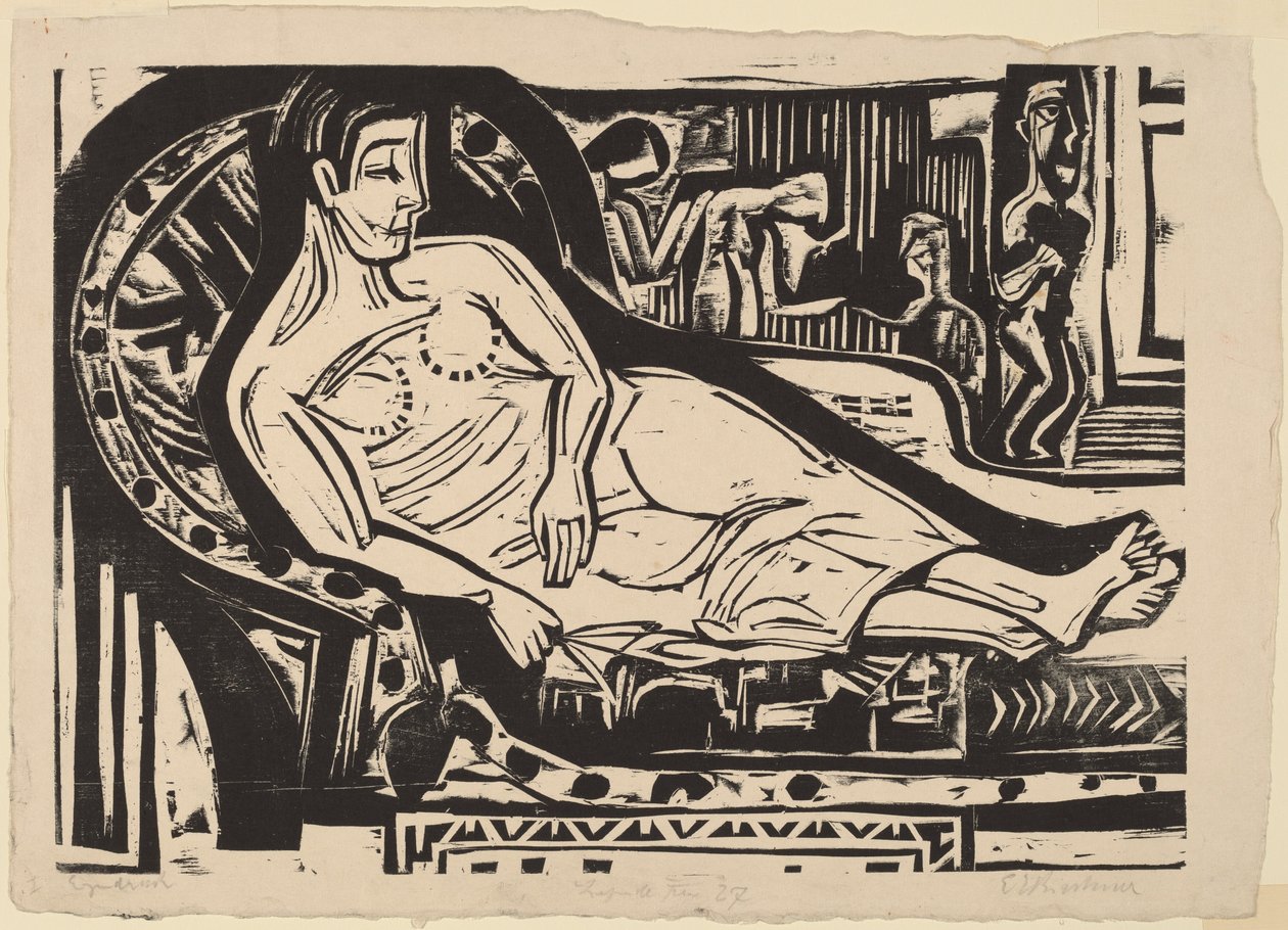躺在沙发上的女人，1926年。 作者 恩斯特·路德维希·基希纳