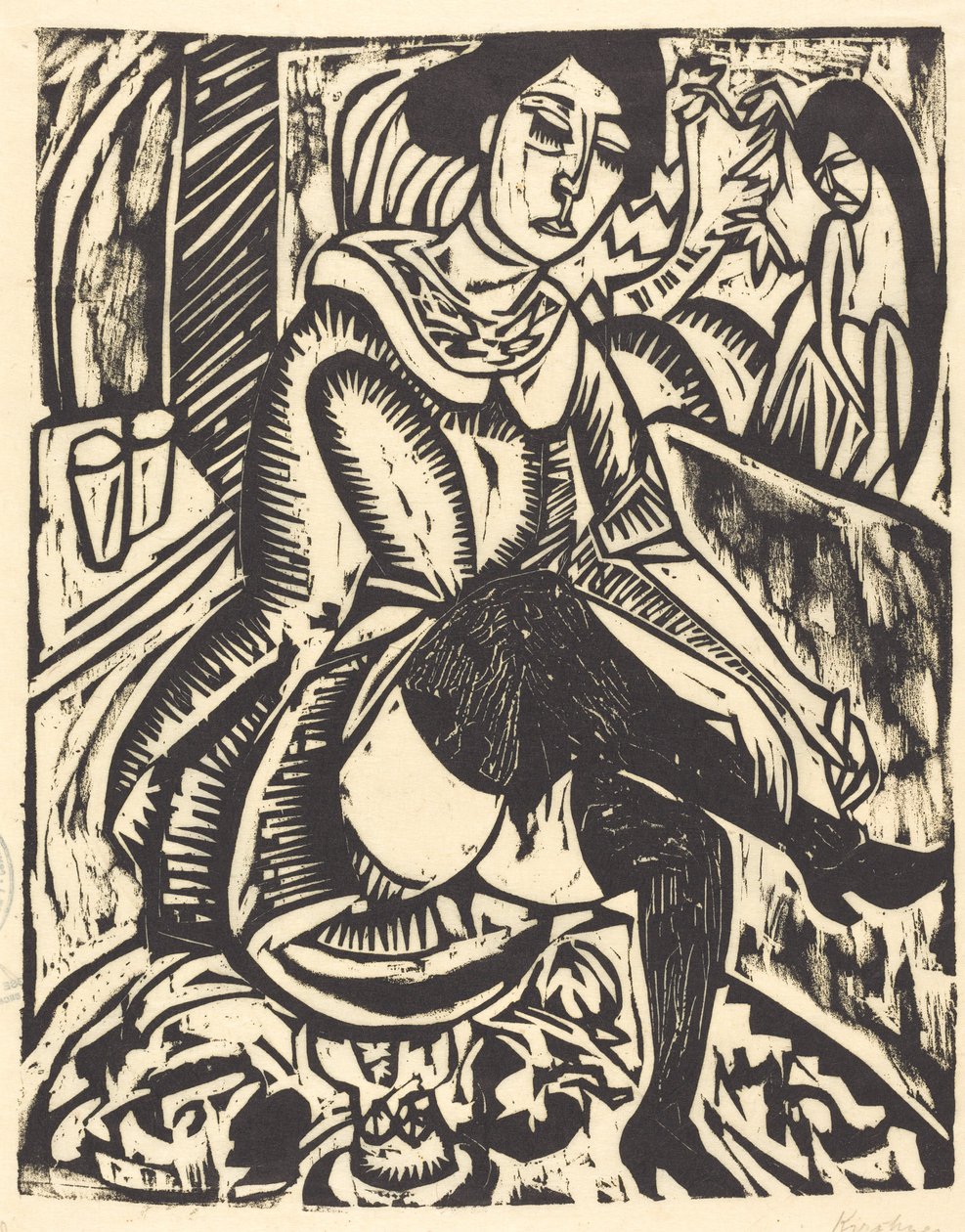 女人系鞋带 女人系鞋带，1912年。 作者 恩斯特·路德维希·基希纳