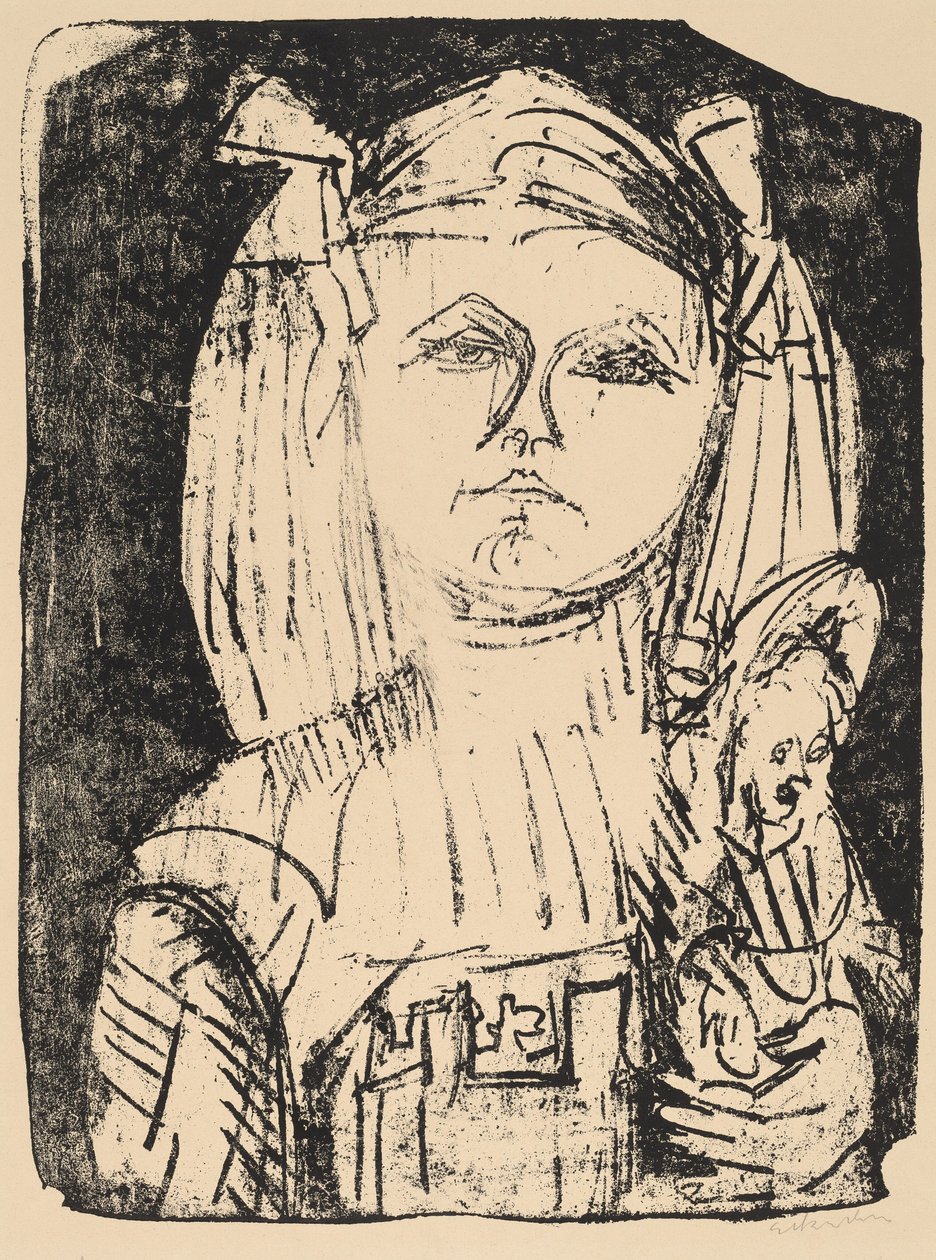带着娃娃的年轻女孩，1916年。 作者 恩斯特·路德维希·基希纳
