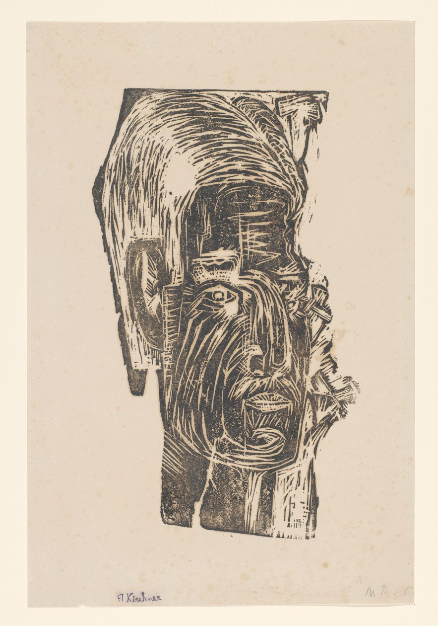 一位不知名男子的肖像 作者 Ernst Ludwig Kirchner（艺术家签名）