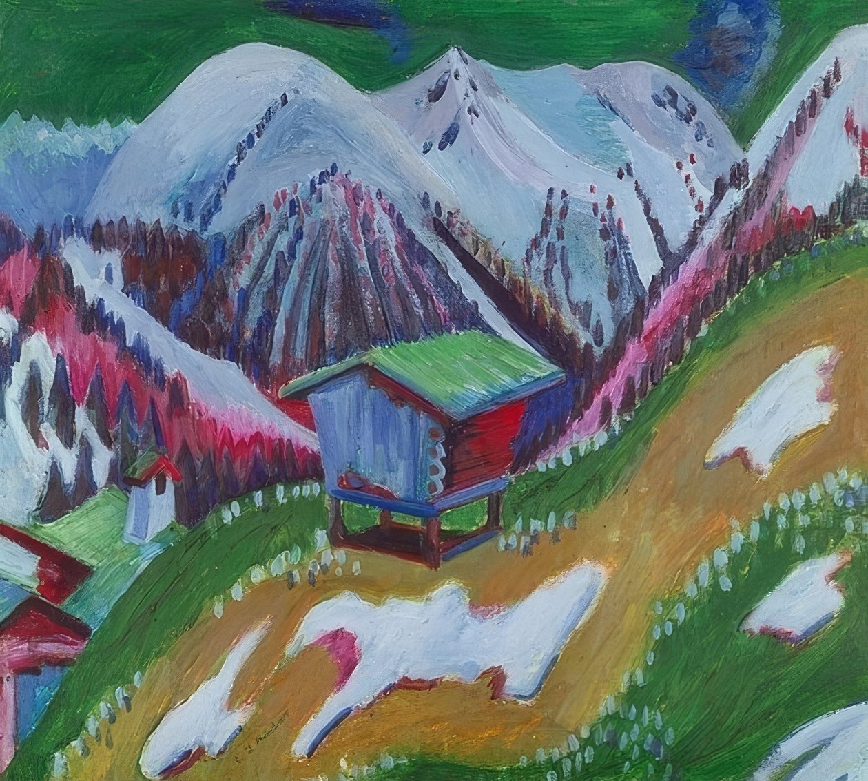 与高山小屋的山风景。约于1922年 作者 恩斯特·路德维希·基希纳