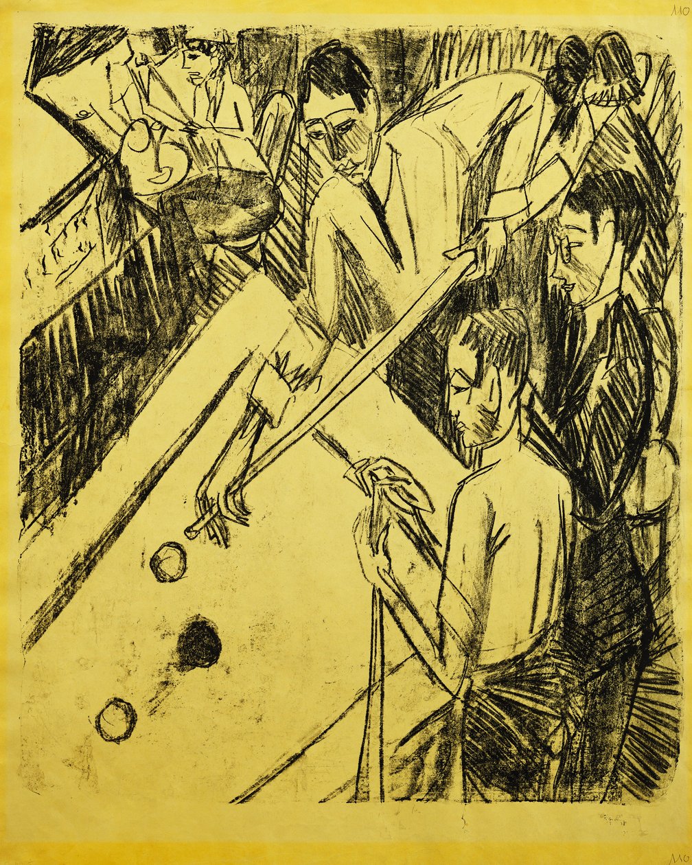 台球选手； Billardspieler，1915年 作者 恩斯特·路德维希·基希纳