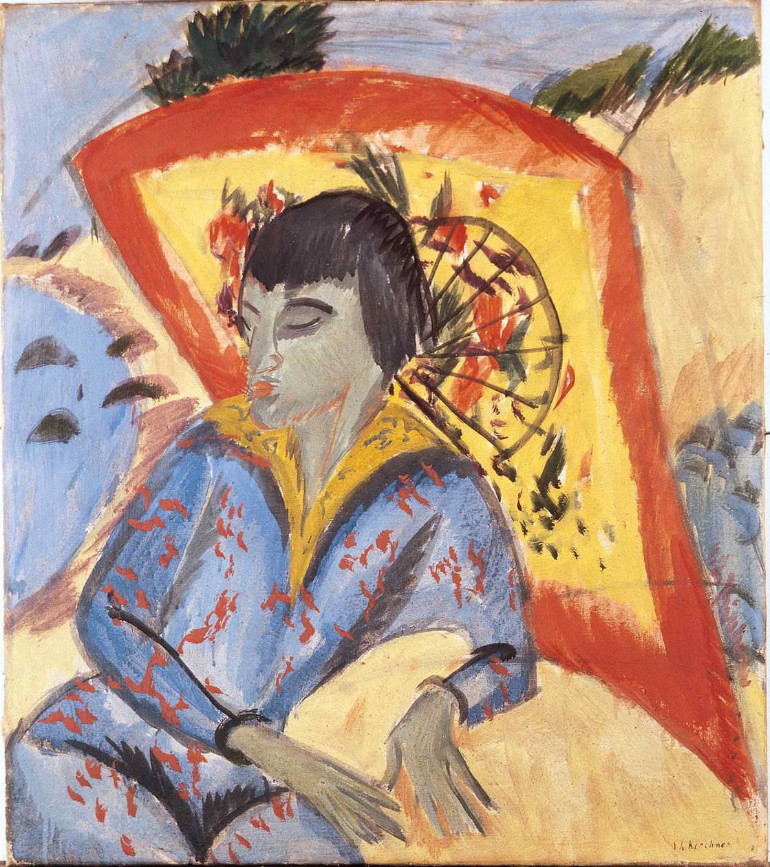 Erna和日本伞，1913年。 作者 恩斯特·路德维希·基希纳