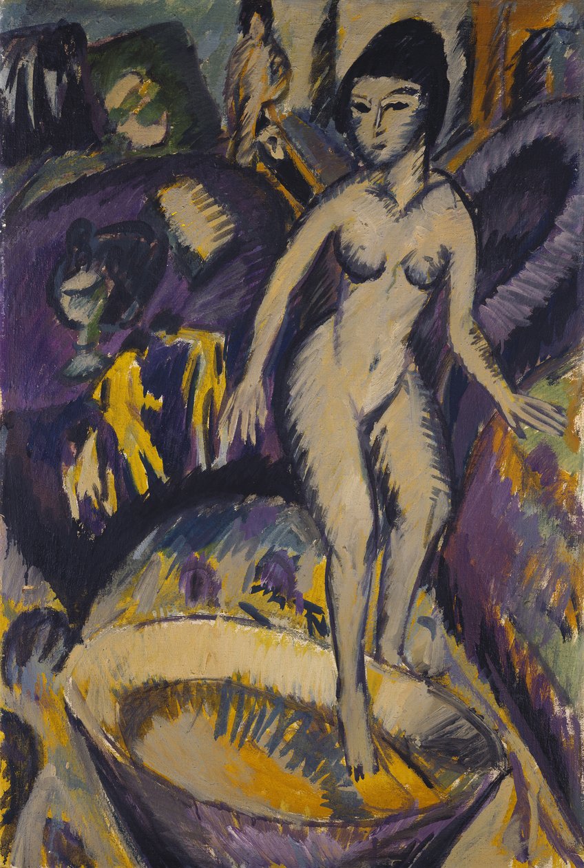带热水浴缸的女性裸体，1912年 作者 恩斯特·路德维希·基希纳
