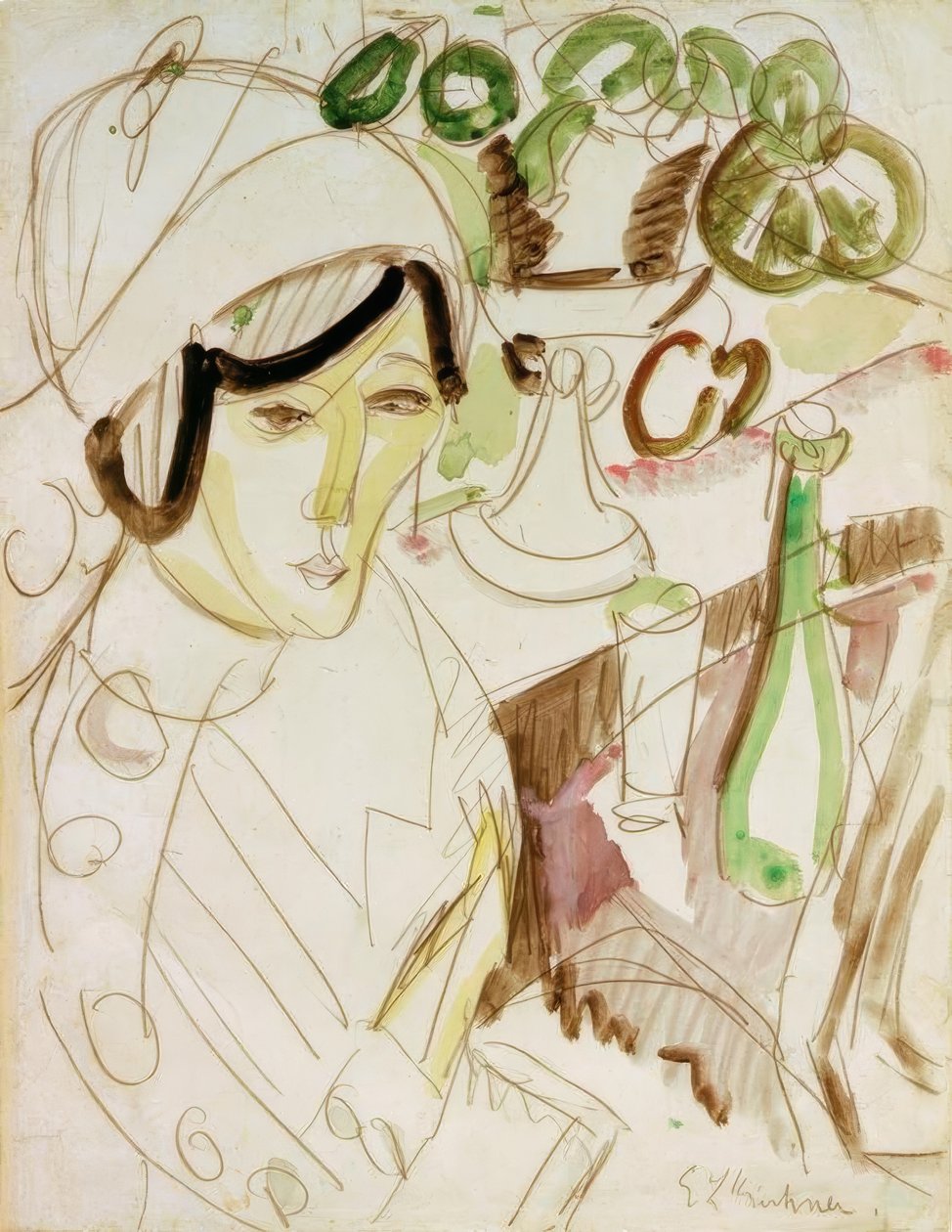 戴着圆帽的女人（Erna） 作者 恩斯特·路德维希·基希纳