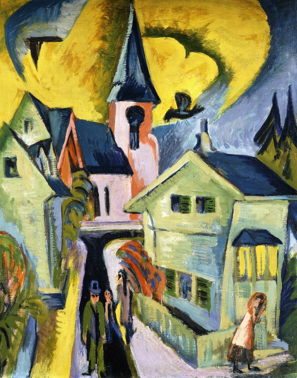 Konigstein with Red Church; Konigstein mit roter Kirche 作者 恩斯特·路德维希·基希纳